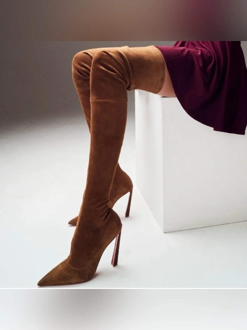Christian Louboutin Condora Alta 100 Rhea Brown Over The Knee Boots Size39.5 NIB